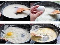 中小火滾煮慢慢攪拌，加入[醬料]調味，最後加入一顆雞蛋拌勻至熟即可